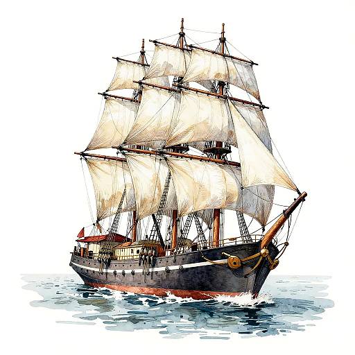 Vintage Sailing Ship in Serene Harbor