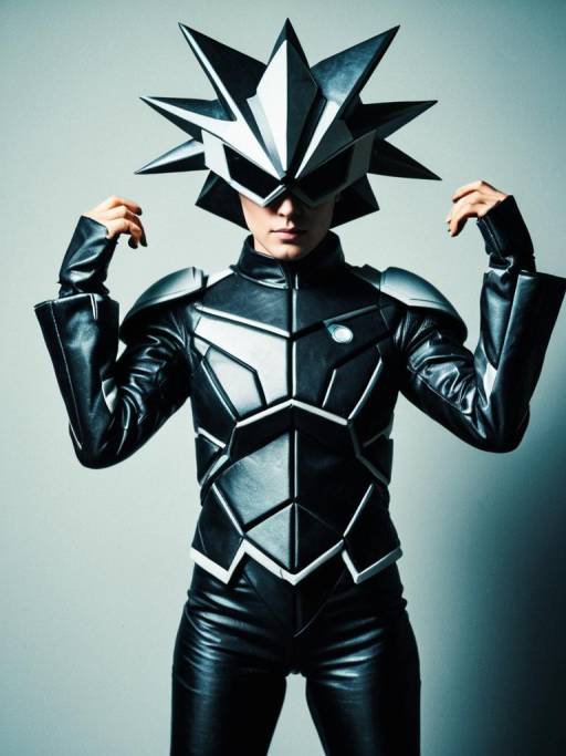 Futuristic Black Armor Costume with Spiked Helmet