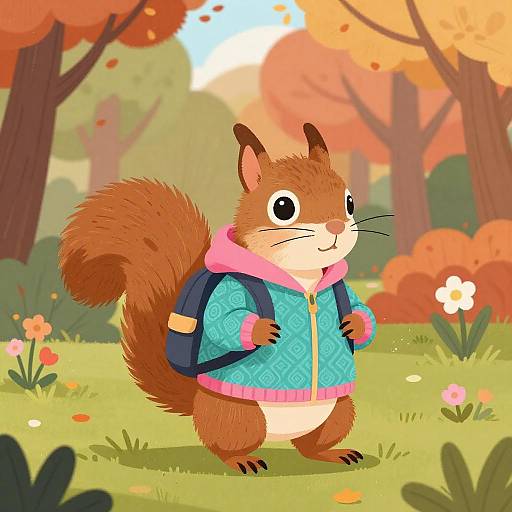 Charming Squirrel in Autumn Park Scene