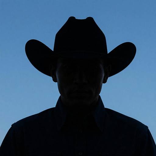 Cowboy Silhouette Against Bright Blue Sky