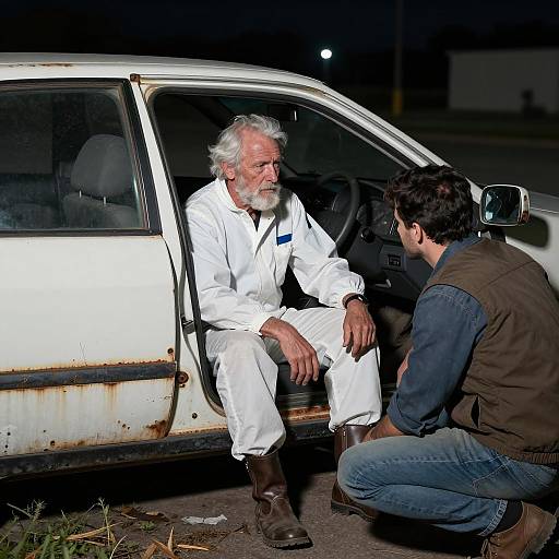 Nighttime Scene with Damaged Car