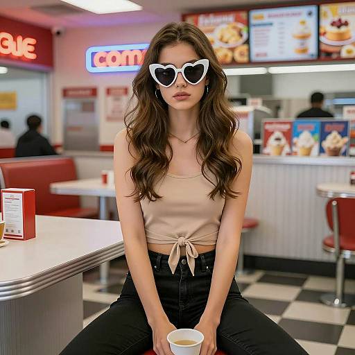 Chic Diner Scene with Young Woman