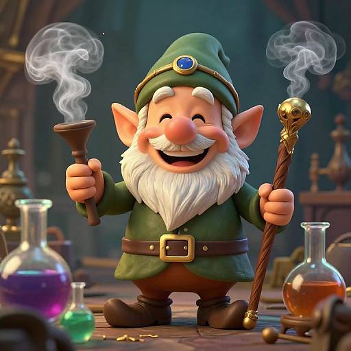 Cartoon Gnome Alchemist Wizard