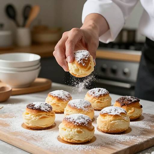 Chef Dusting Soufflés with Powdered Sugar