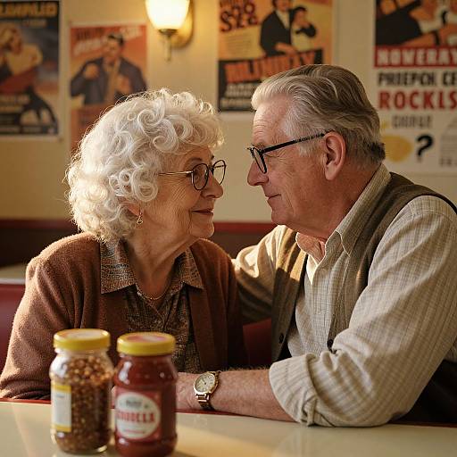 Elderly Couple's Tender Diner Moment