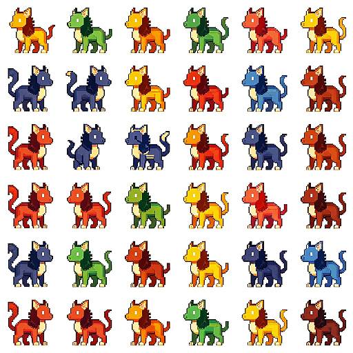 Pixel Art Mythical Creature Sprite Grid