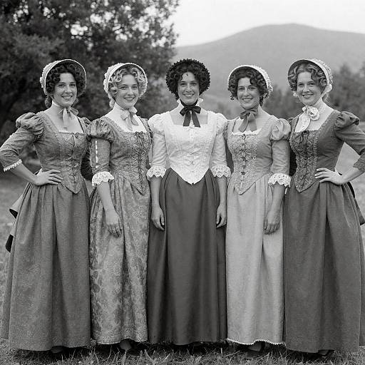 Victorian Women in Historic Dresses Outdoors