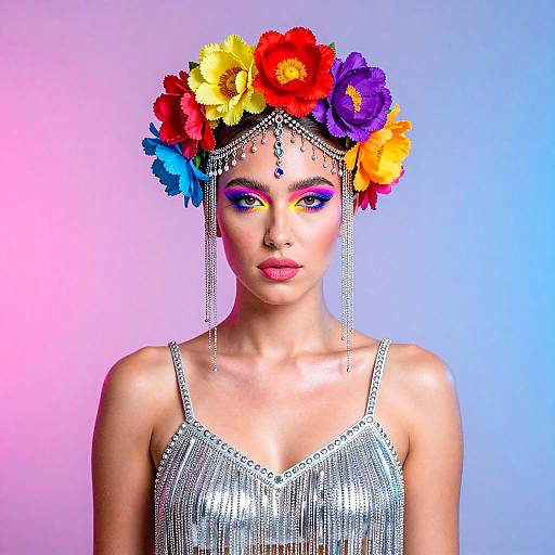 Vibrant Portrait of Neon Floral Elegance