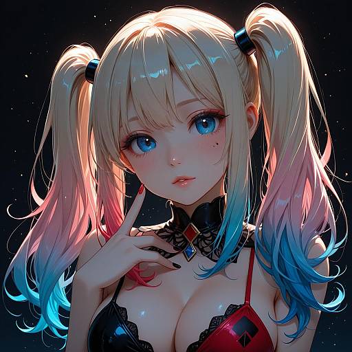 Illustration of Harley quinn, dc comics in the style of Shiraha maru