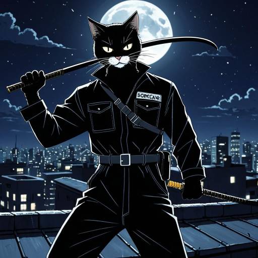 Anime Cat Burglar on Rooftop at Night