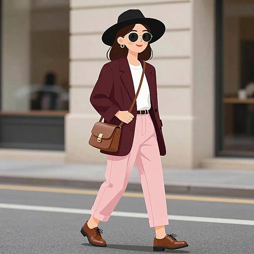 Chic Woman Walking in Urban Style