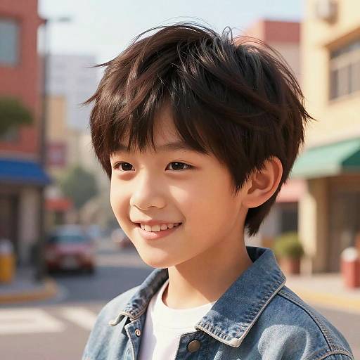 Boy with Bowl Cut in Urban Setting