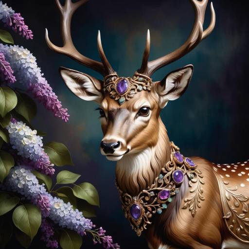 Regal Deer in Blooming Lilacs