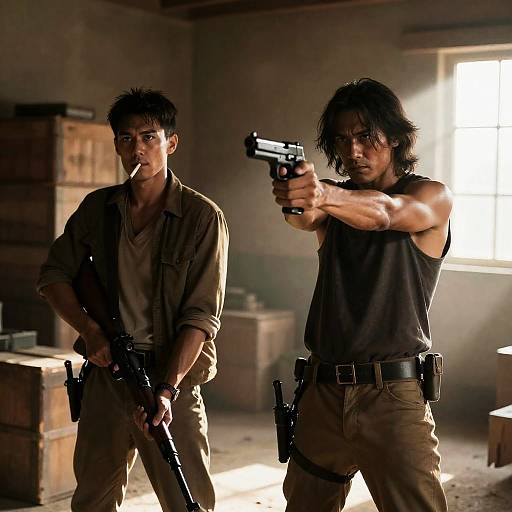 Intense Duo in a Dusty Room