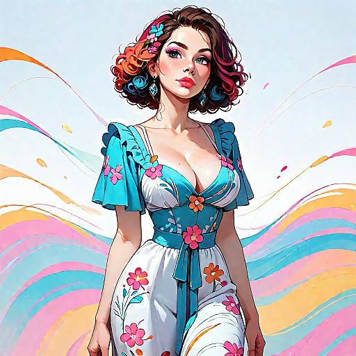 Woman in Colorful Floral Sundress