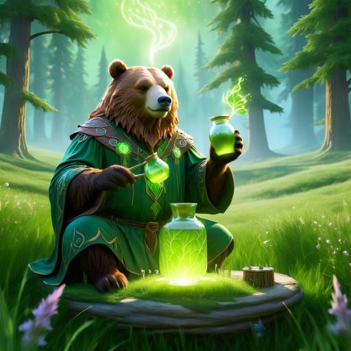 Anthropomorphic Bear Druid Brewing Potion