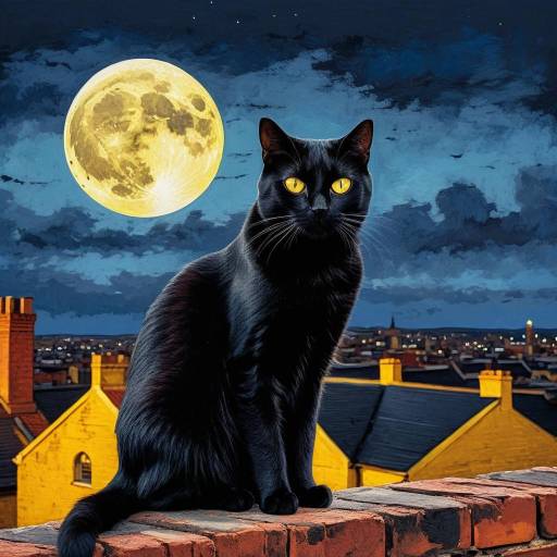 Lone Black Cat Beneath the Full Moon