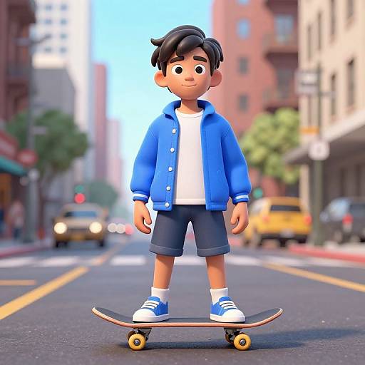 Boy with Skateboard in City
