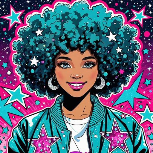 Cheerful Girl with Lavender Afro and Starry Background