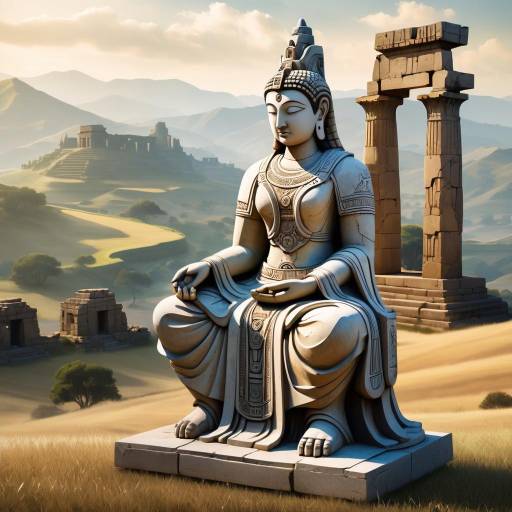 Ancient Statue in Serene Landscape Ancient Statue in Serene Landscape