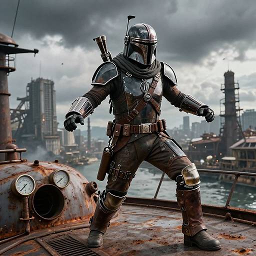 Steampunk Mandalorian Warrior on Airship