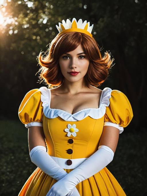 Woman in Princess Daisy Cosplay Costume