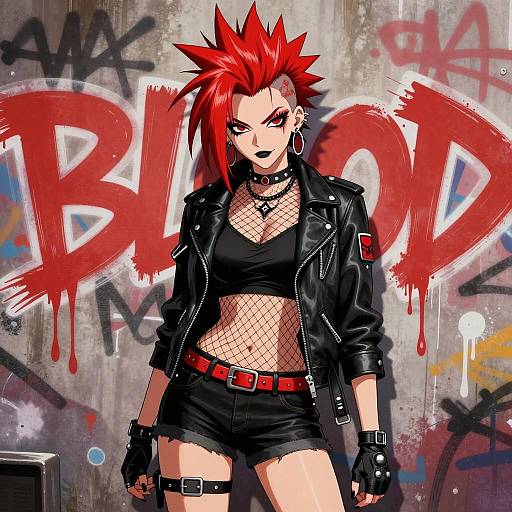 Edgy Punk Woman in Anime Style