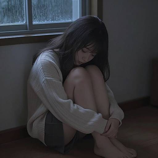 Sad Anime Girl in Dim Room