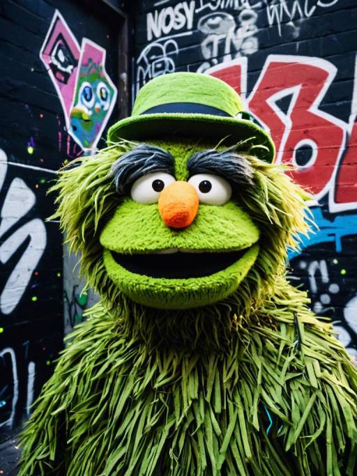 Man in Oscar the Grouch Costume Art