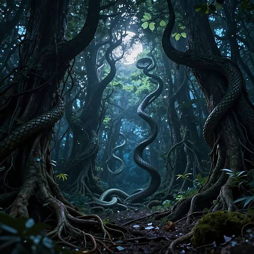 Mystical Forest with Luminescent Leaves