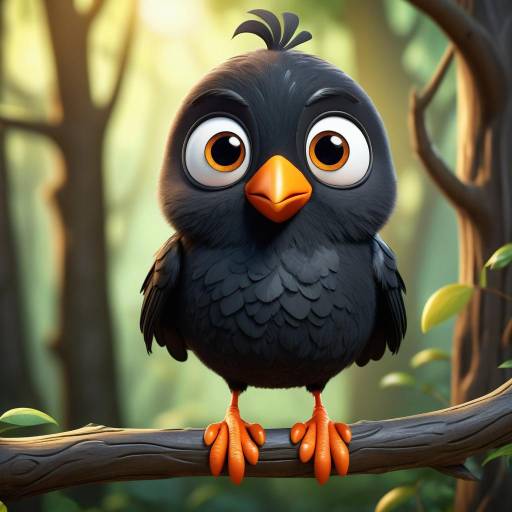 Charming 3D Cartoon Black Bird Design