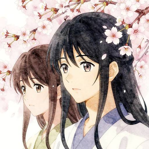 Anime Characters with Cherry Blossoms