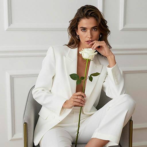 Elegant Woman Seated with White Rose