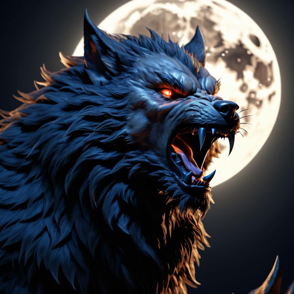 Fierce Werewolf Howling at Full Moon