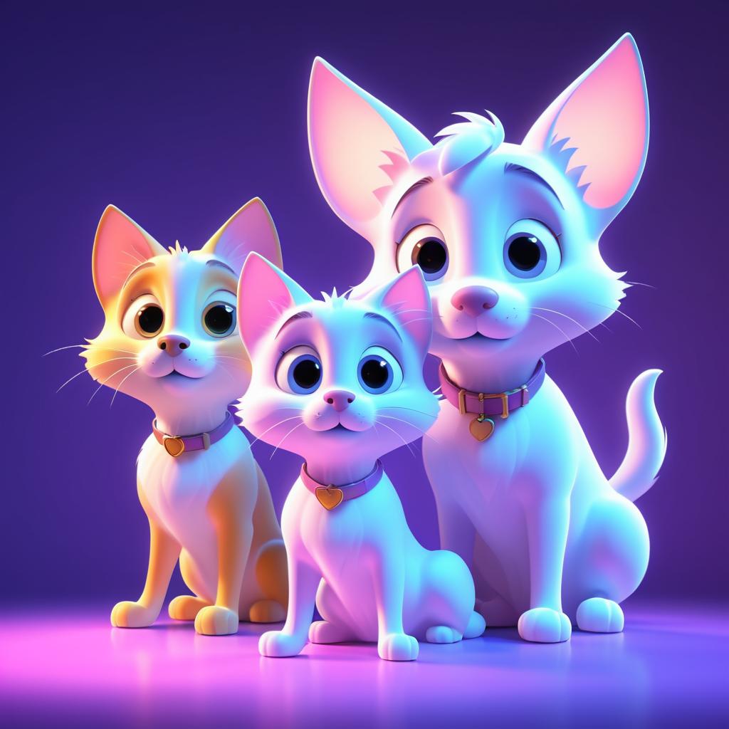 Cartoon Trio: Cat, Dog, Mouse Portrait