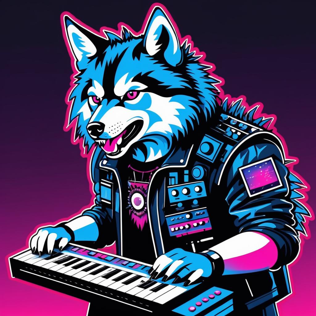 Cyborg Wolf: 80s Synthpunk Style Art