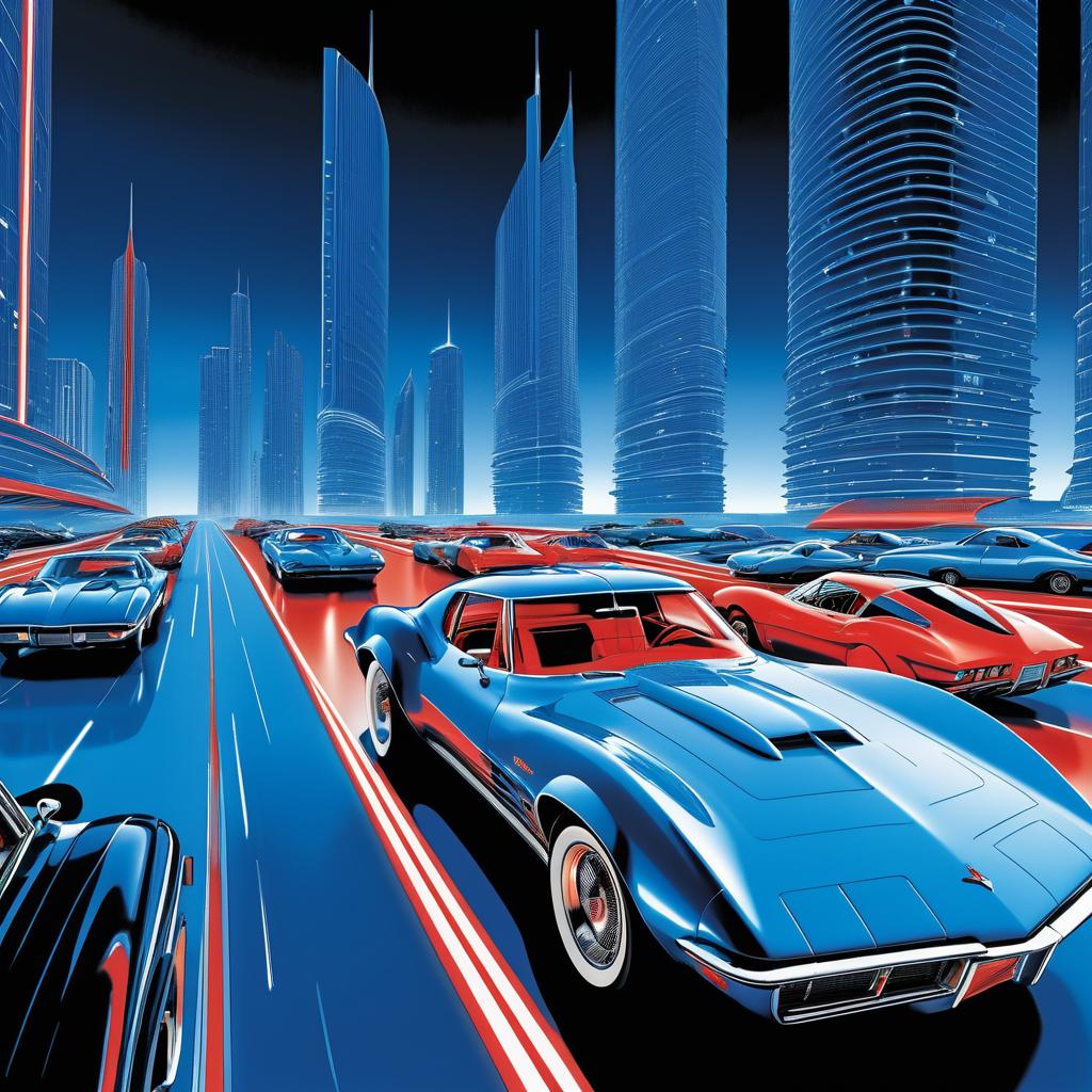 Futuristic Corvette Racing in Neon City