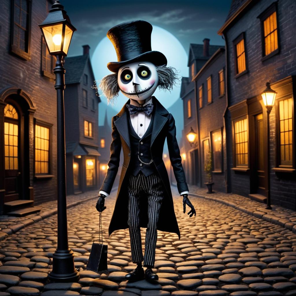 Whimsical Marionette in a Gothic Street