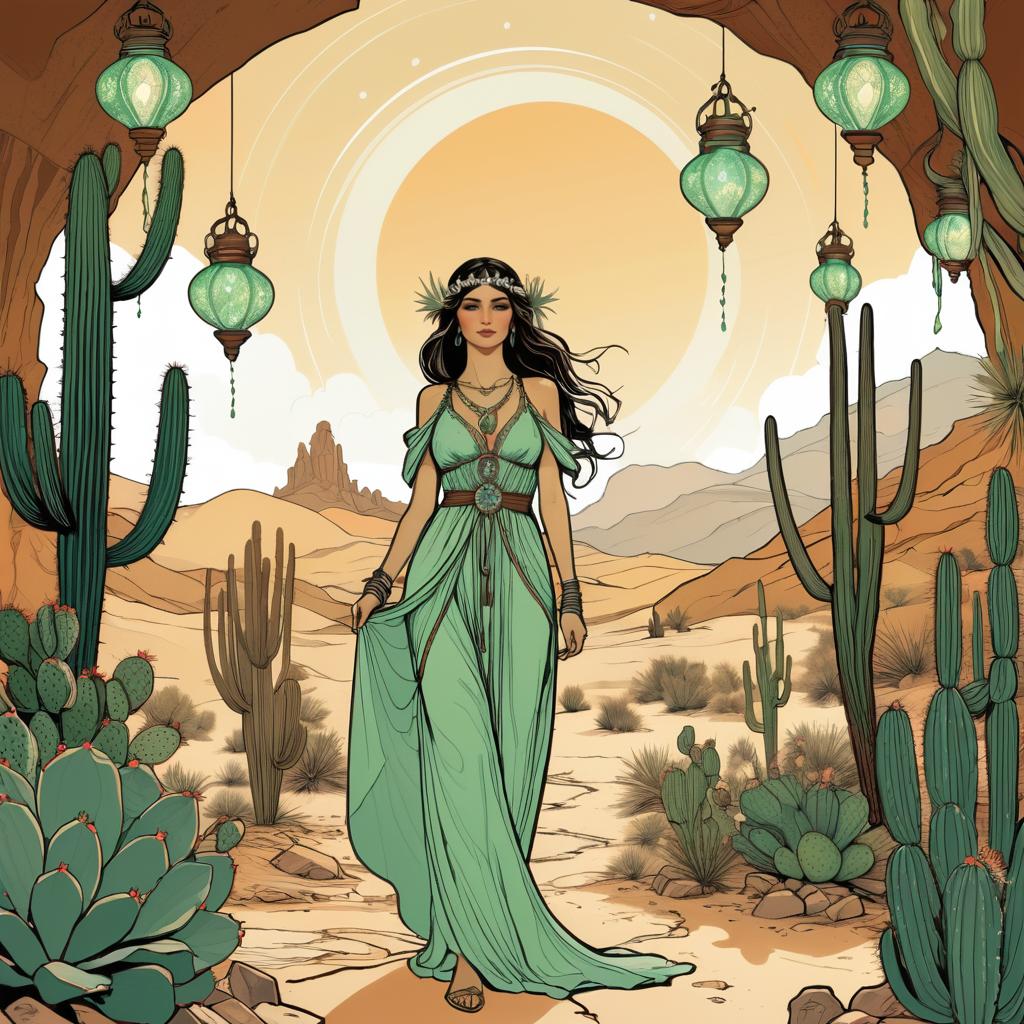 Elf Woman in Desert Oasis Illustration