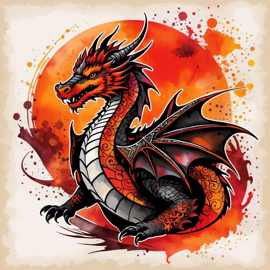 Medieval Dragon in Bold Watercolor Style