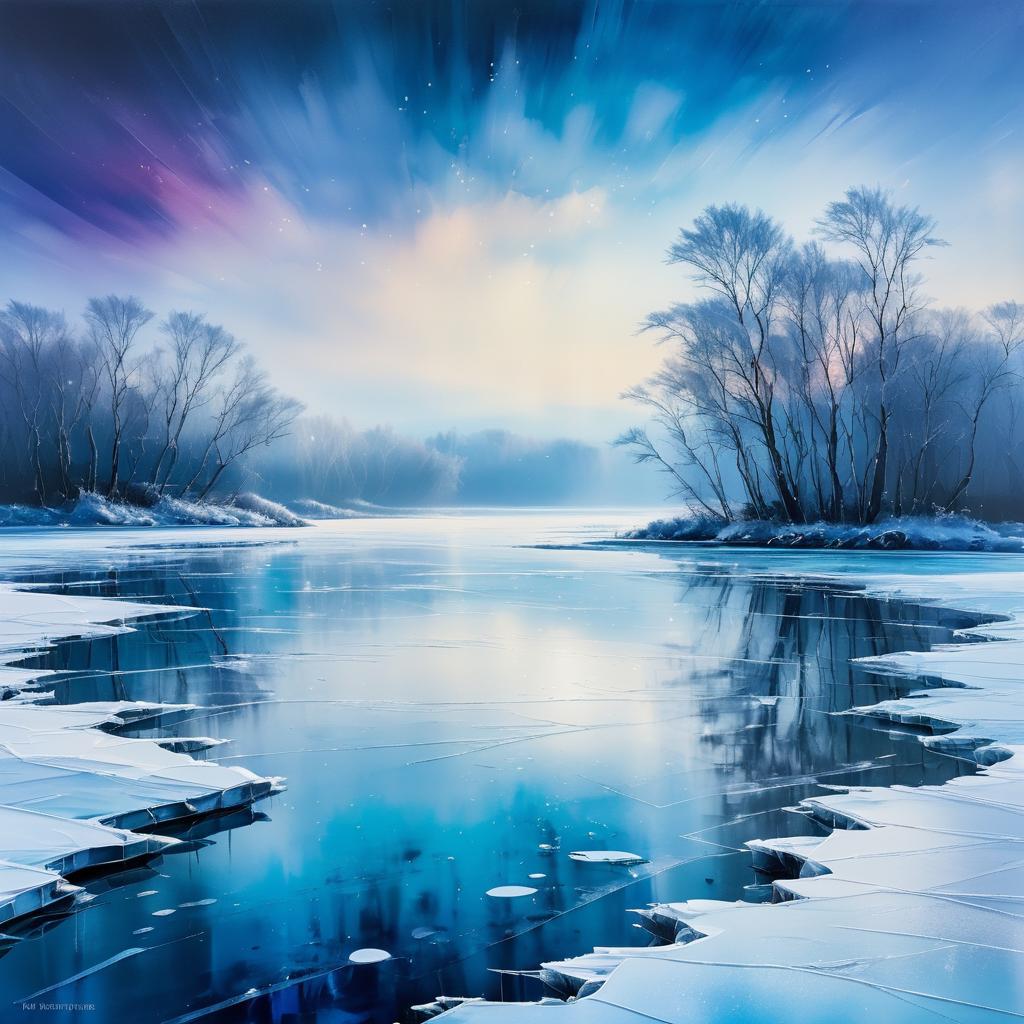 Vibrant Frozen Lake Ice Painting