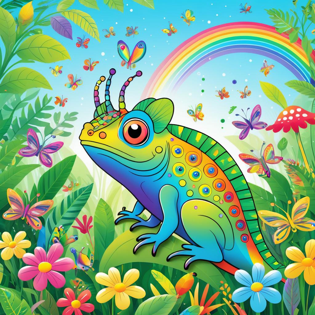 Whimsical Chameleon in a Colorful Garden