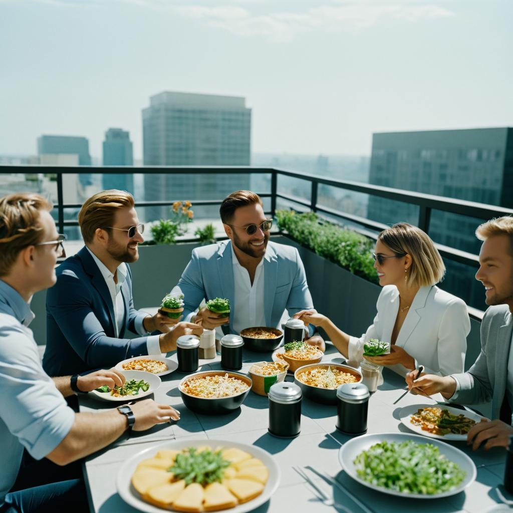 Cinematic Rooftop Lunch with Colleagues