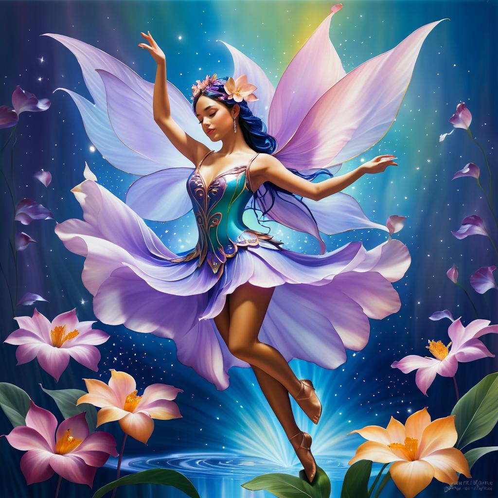 Fairy Dance on Flower Petal Art