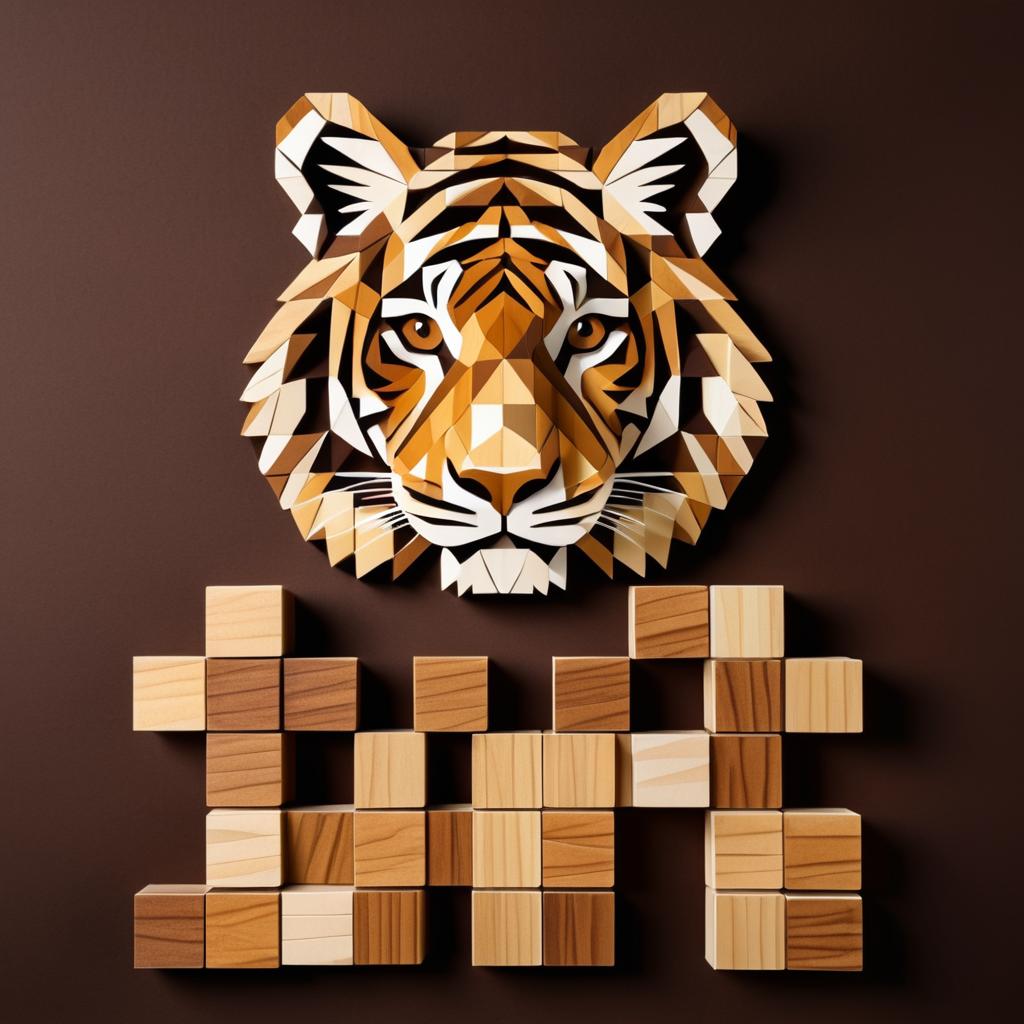 Wooden Block Tiger on Chocolate Canvas