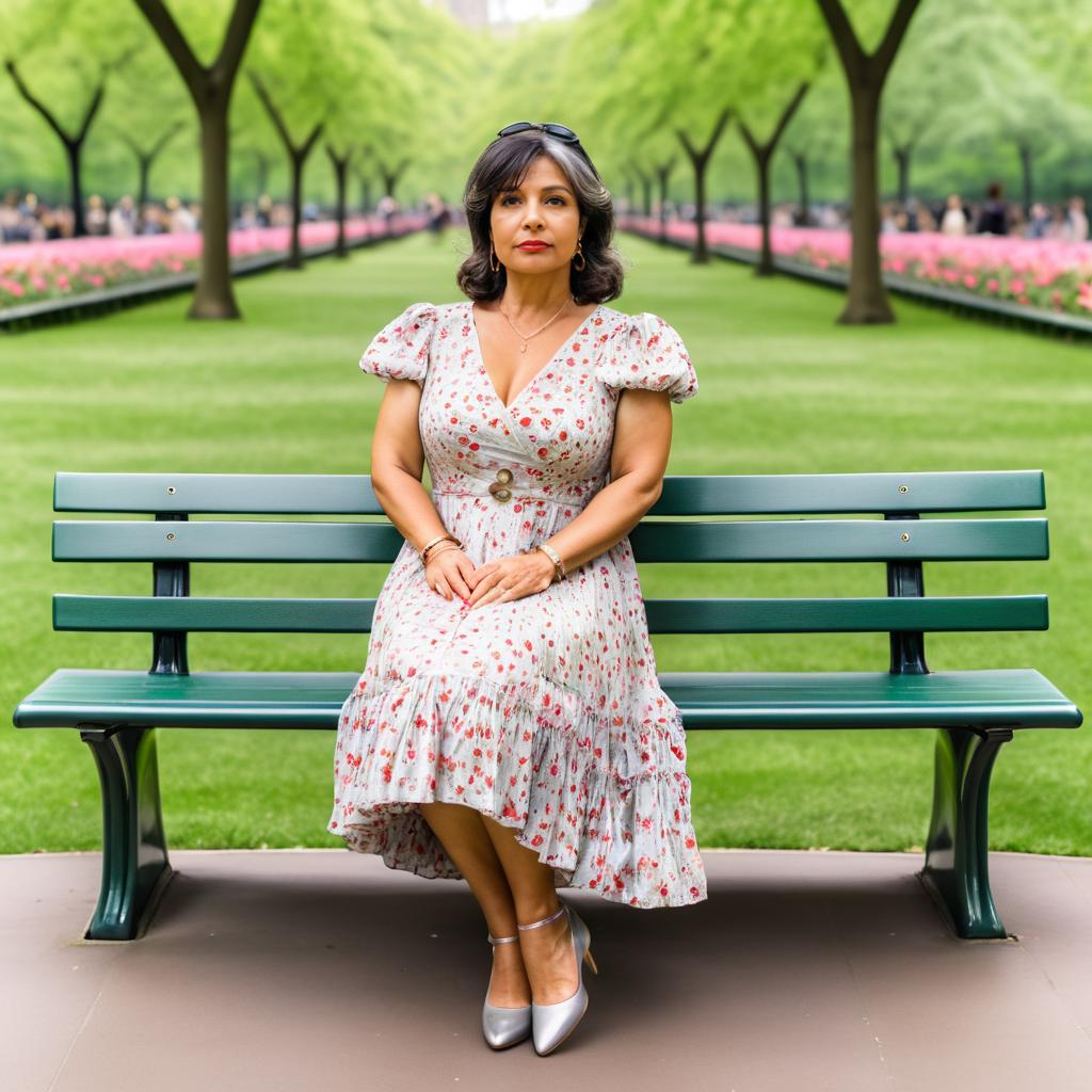 Charming Lady in Floral Dress at Central Park