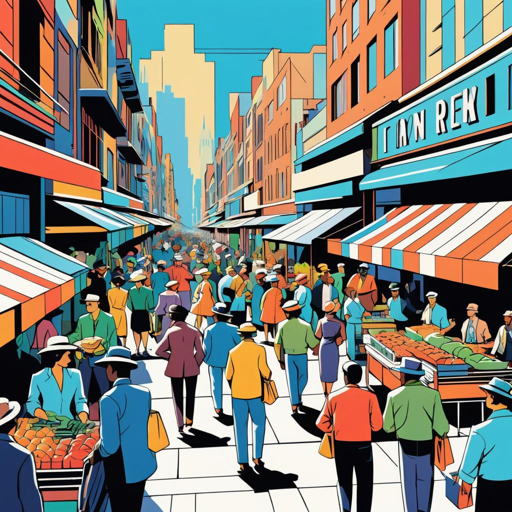 Nostalgic Urban Market in Comic Style