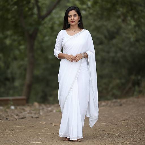 Woman in White Sari Pose