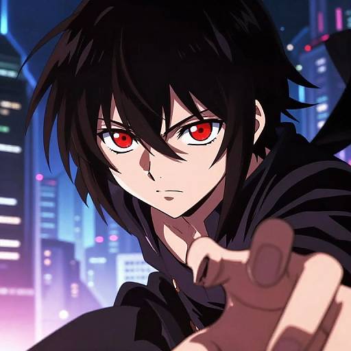 Intense Red-Eyed Anime Character