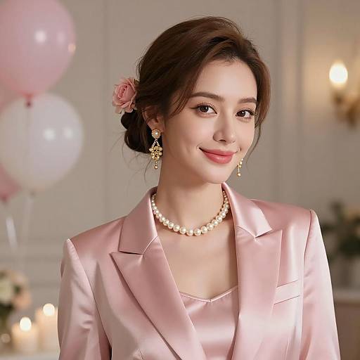 Elegant Woman in Pink Satin Blazer
